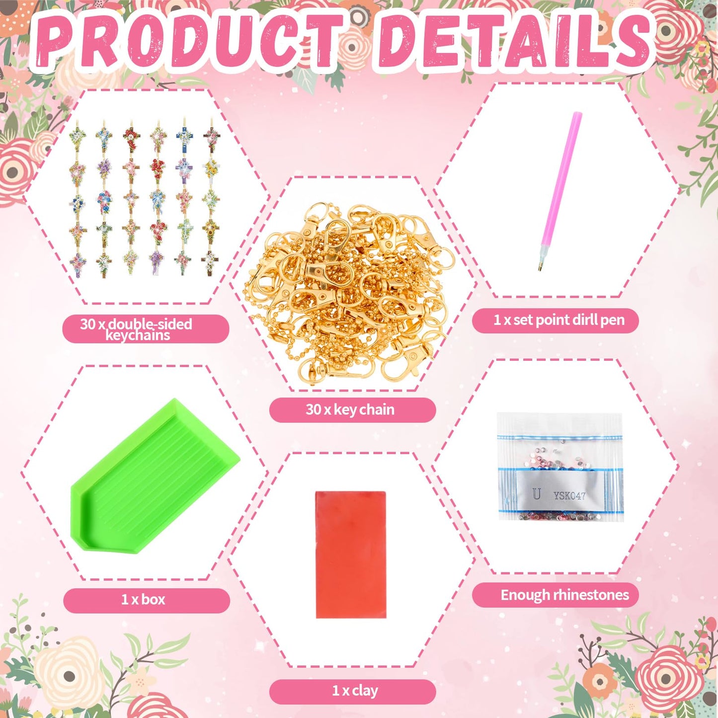 Huquary 30 Pcs Easter Diamond Art Keychains Cross Flower Diamond Painting Keychain Kits for Aldults Double Sided 5d Rhinestones Christian Hanging Key Chains for Beginners DIY Crafts Spring Party Gift
