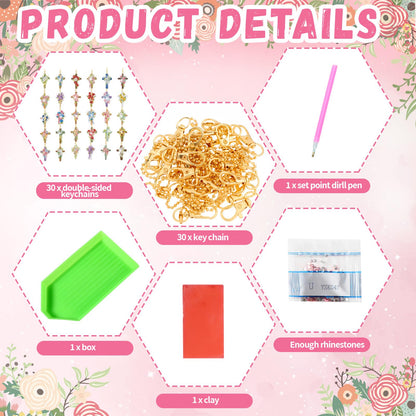 Huquary 30 Pcs Easter Diamond Art Keychains Cross Flower Diamond Painting Keychain Kits for Aldults Double Sided 5d Rhinestones Christian Hanging Key Chains for Beginners DIY Crafts Spring Party Gift