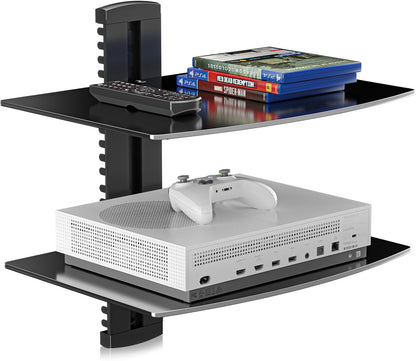 2 CS202 suptek Speaker Mount, Floating Glass Shelf Wall Mount Bracket for DVD Players/Cable Boxes/Games Consoles/TV