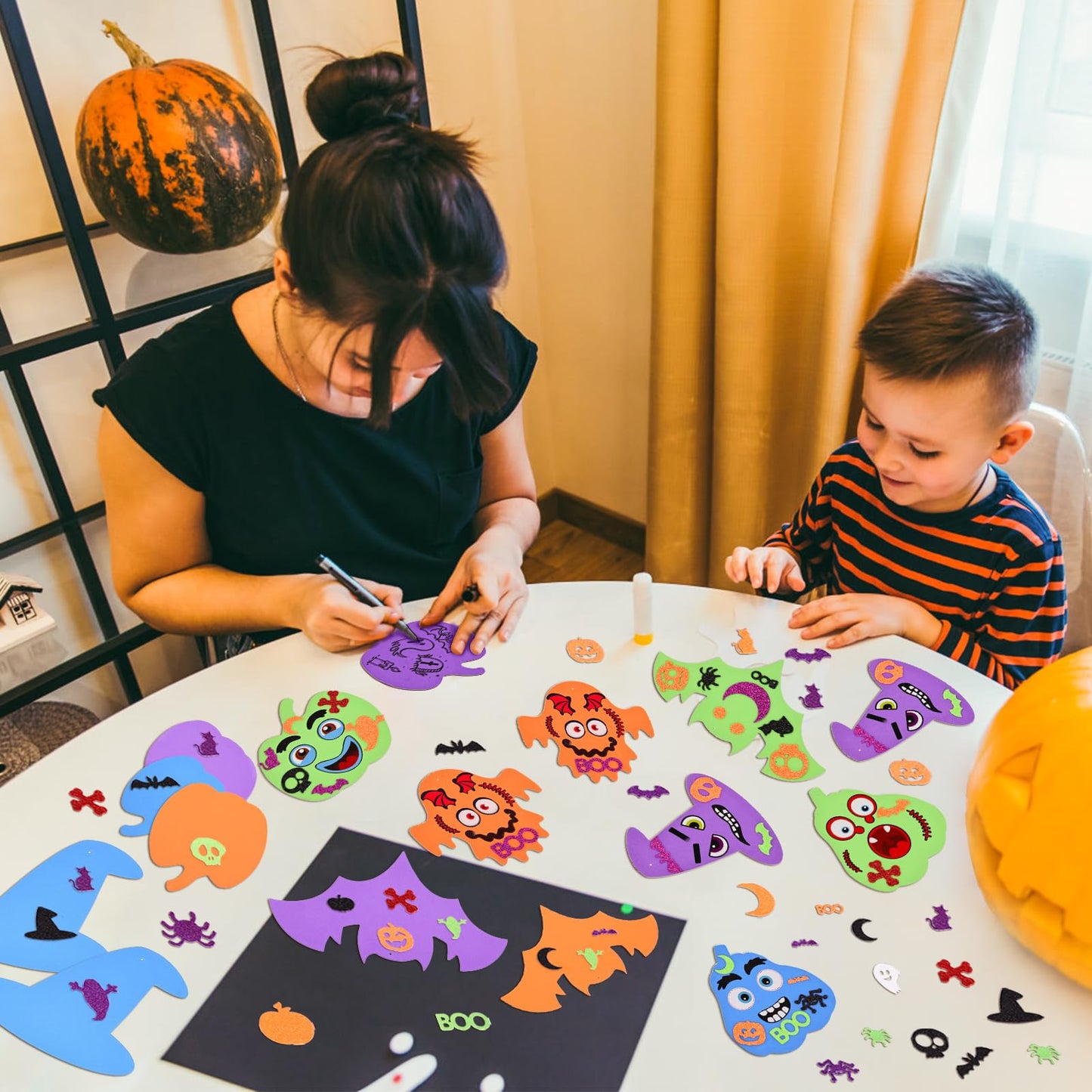 340PCS Halloween Foam Stickers Set, Halloween Crafts for Kids with Pumpkins Ghost Bat Spider Witch Hat DIY Craft Kit for Classroom Activities Party Favors Supplies