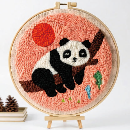 TINKAZ Panda Punch Needle Kit for Beginners, DIY Embroidery Starter Set with Yarn, Fabric & Hoop, Cute Handmade Needlepoint Craft Kit for Home Décor & Gift