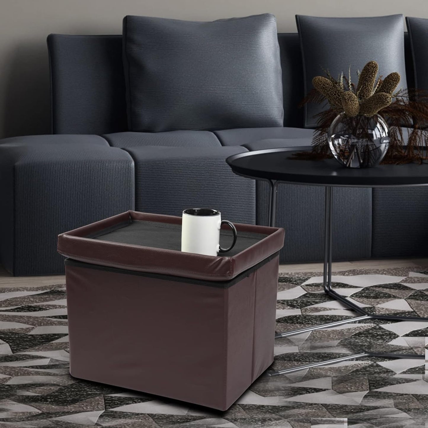 17x13x13inches ALASDO Storage Ottoman Footrest Stool Small Ottoman with Storage Foldable Ottoman Leather Foot Rest