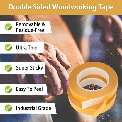 Opvixi Double Sided Woodworking Tape 1 Inch x 75 Feet (2-Pack), Residue-Free, Removable Strong Double Sided Tape for Woodworking, Double Sided Masking Tape for Wood Template, Edge Banding, Anchoring
