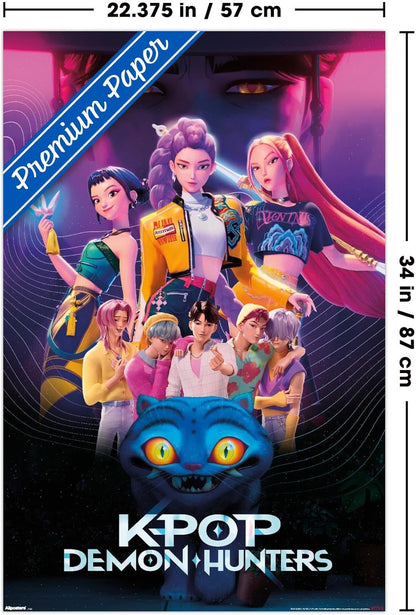 Netflix KPop Demon Hunters 2025 Wall Poster - Premium 34L x 22.4W Mount Bundle