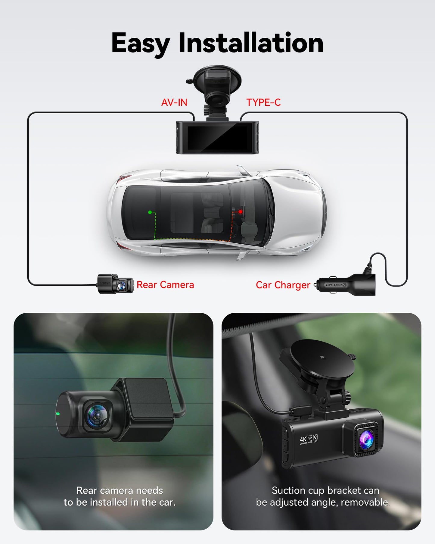 REDTIGER Dash Cam Front Rear, 4K/2.5K Full HD Dash Camera for Cars, Included 32GB Card, Built-in Wi-Fi GPS, 3.16” IPS Screen, Night Vision, 170°Wide Angle, WDR, 24H Parking Mode(F7NP)