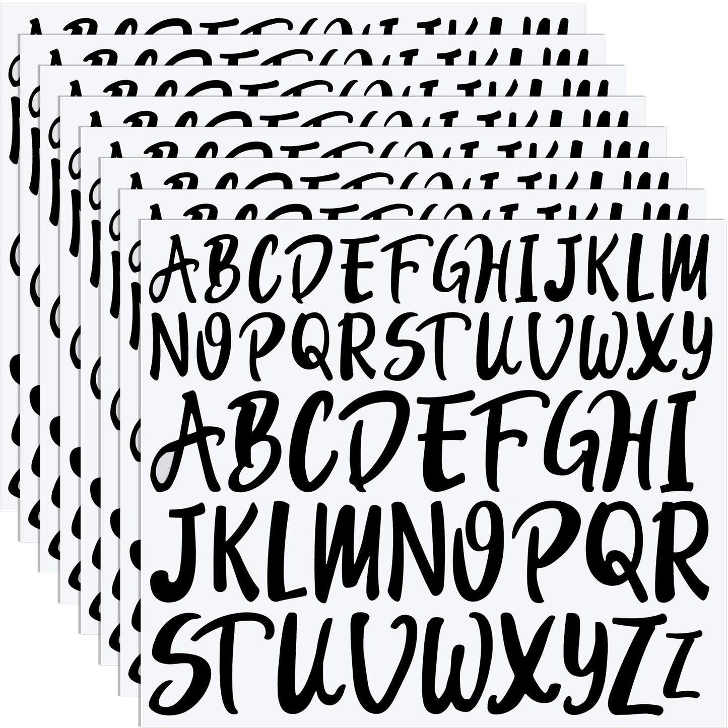 TaoBary 416 Pcs Letter Stickers, 8 Sheets Cursive Alphabet Stickers, 2''& 3'', 2 Size Waterproof Vinyl Self-Adhesive Letter for Graduation Cap Scrapbook DIY Craft Window Door Mailbox Classroom, Black
