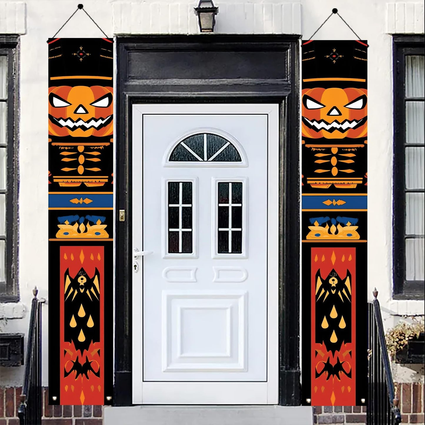 Saoplasa 2PCS Halloween Nutcracker Porch Banners 71 x 12 Inch Pumpkin Skeleton Door Decorations Scary Soldier Hanging Signs for Spooky Front Entryway Party Wall Decor Haunted House Yard Display