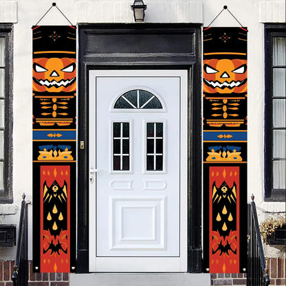 Saoplasa 2PCS Halloween Nutcracker Porch Banners 71 x 12 Inch Pumpkin Skeleton Door Decorations Scary Soldier Hanging Signs for Spooky Front Entryway Party Wall Decor Haunted House Yard Display