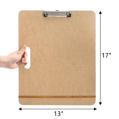 Frcctre 4 Pack 13x17 Inch Artist Sketch Boards with Handle, Portable Wooden Artist Drawing Boards Art Clipboards with Clip and Rubber Bands for Class or Studio Sketching, Drawing, Painting