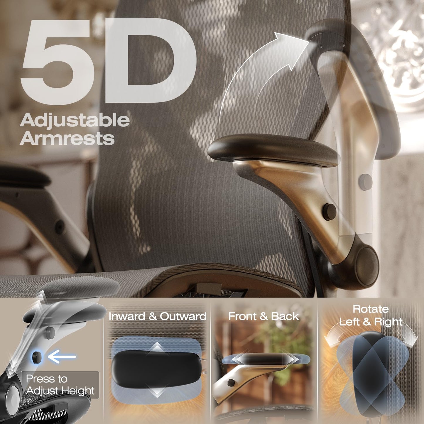 ELABEST X100 Ergonomic Mesh Office Chair with Footrest, Big and Tall Hone Desk Chair with 5D Flip-Up Arms, Adjustable 3D Lumbar Support,Gaming & Executive Computer Chairs