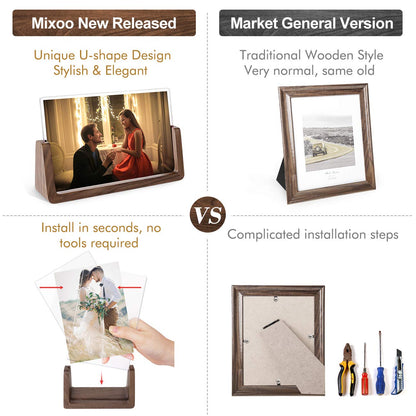 Mixoo 4x6 Picture Frame 2 Pack - Rustic Wooden Picture Frames with Walnut Wood Base and High Definition Break Free Acrylic Photo Covers for Desk Tabletop Display Teacher Appreciation Gifts (Horizontal + Vertical)
