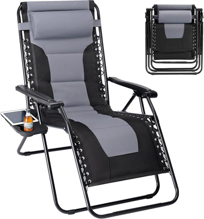 400 lbs, Sweetcrispy Zero Gravity Chairs, Foldable Patio Reclining Chairs with Adjustable Pillow & Cup Holder