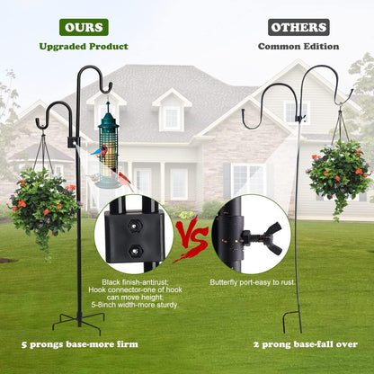 76 Inches Shephard Hooks Outdoor for Lanterns Double Hooks Heavy Duty Shepherd Stand Plant Hanger Yard Hooks for Solar
