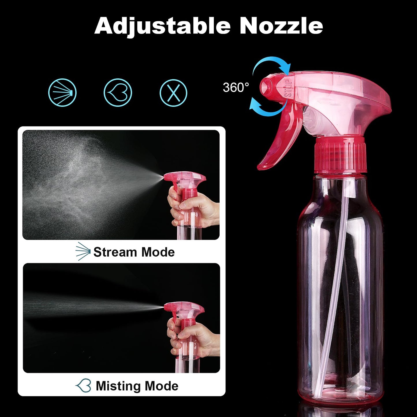 Cosywell Plastic Spray Bottles 8.8oz/260ml 3 Pack Empty Spray Bottle for Cleaning Mist/Stream Heavy Duty Water Spraying Bottle for Cooking Hair Care Essential Oils(Clear)