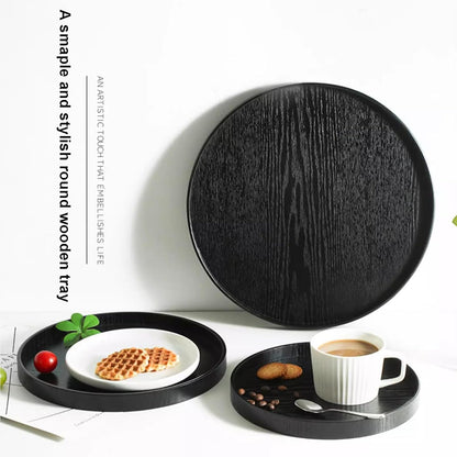 River Restaurant(11.8inch/30cm, Round Wood Serving Tray, Solid Wooden Decorative Tray Non-Slip Tea Coffee Table Tray