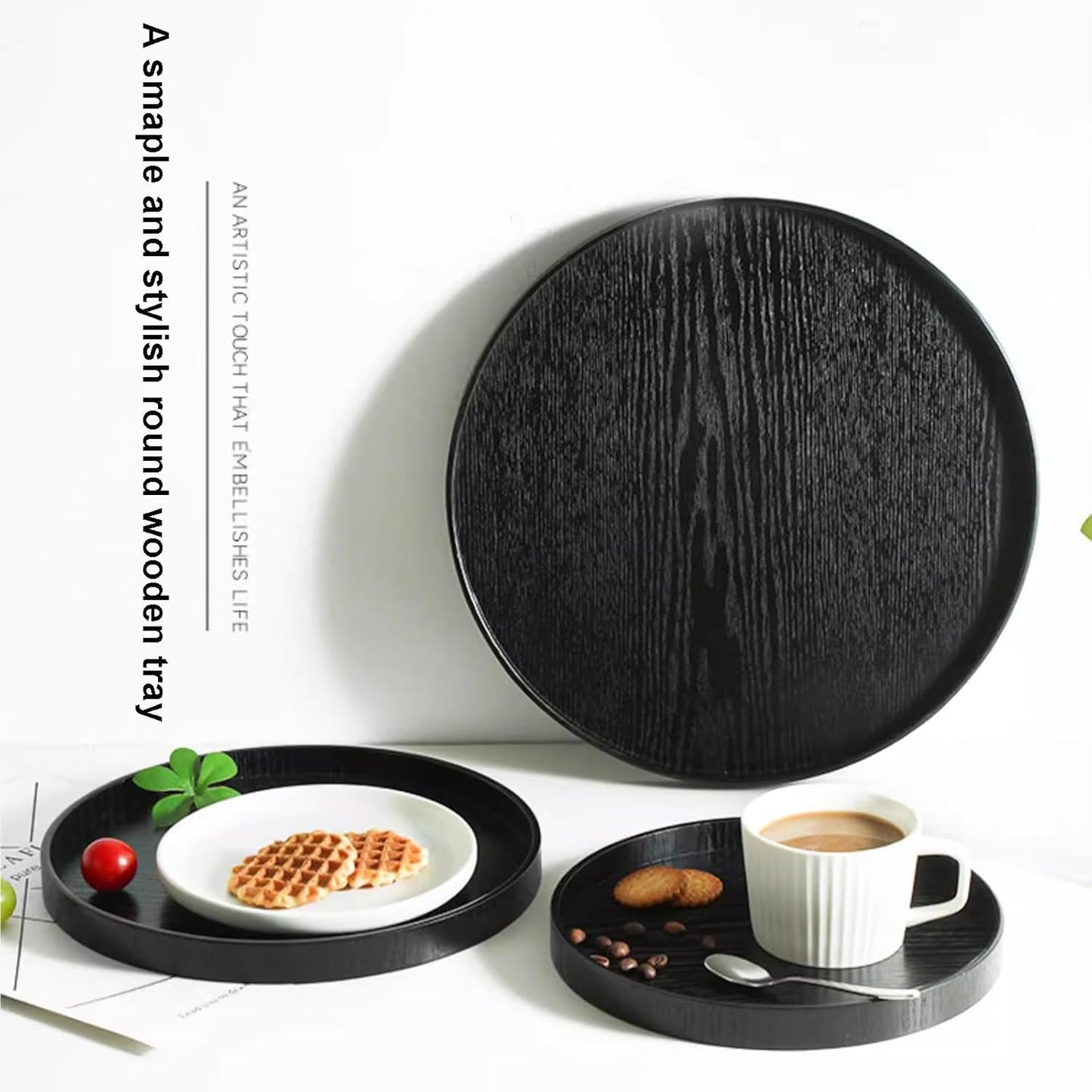 River (8.2inch, Round Wood Serving Tray, Solid Wooden Decorative Tray Non-Slip Tea Coffee Table Tray Snack Plate Food