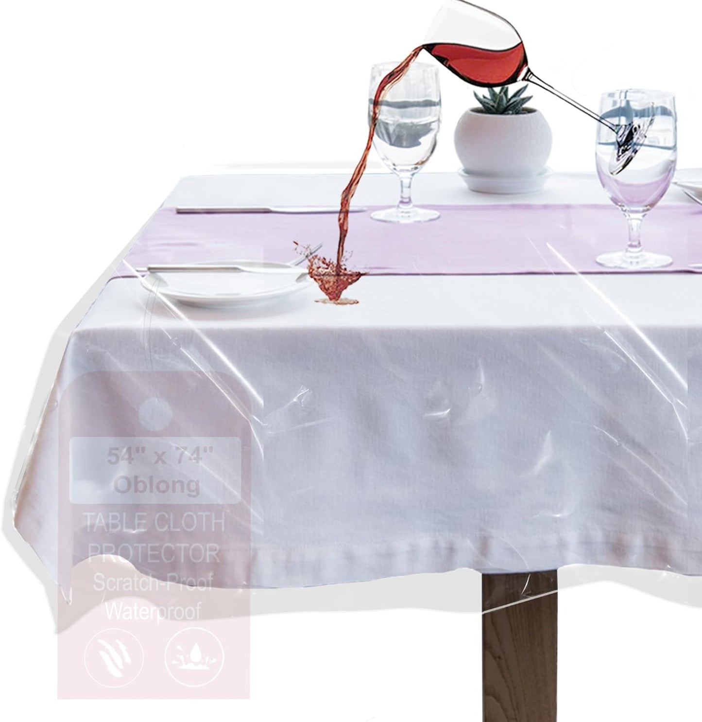 LAMINET Heavy-Duty Deluxe Crystal Clear Vinyl Tablecloth Protector 54" x 74"