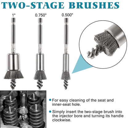 BELIFLY Professional Diesel Injector Seat Brush Cleaning Kit 8090S on Cylinder Heads Stainless Steel