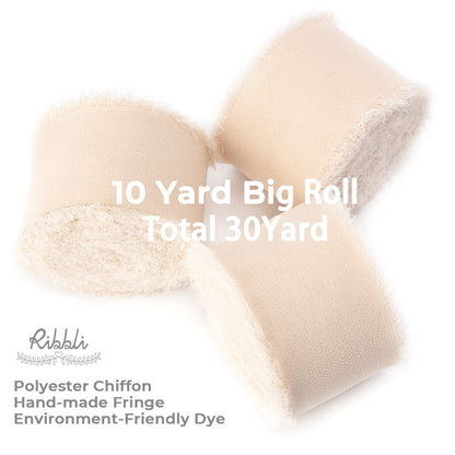 Ribbli Chiffon Ribbon - 1.5 inch x 30 Yard Champagne/Nude Silk, Handmade for Wedding Invitations, Gift Wrapping, Bridal Bouquets, Flower Arrangements
