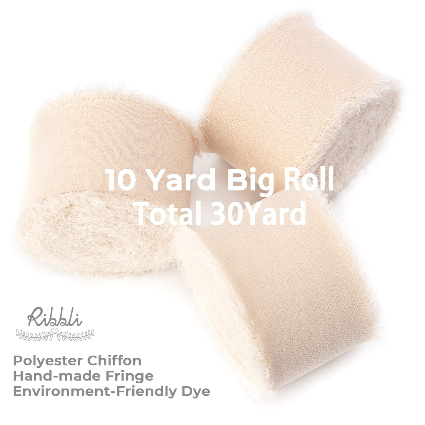 Ribbli Chiffon Ribbon - 1.5 inch x 30 Yard Champagne/Nude Silk, Handmade for Wedding Invitations, Gift Wrapping, Bridal Bouquets, Flower Arrangements