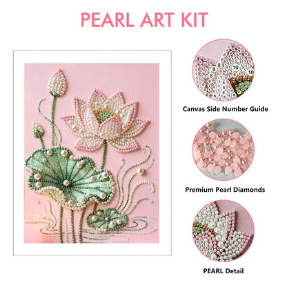 LCOZX 12x16 Inch Lotus Flower Pearl Diamond Painting Kits for Adults, 5D Diamond Art for Kids Beginners, DIY Special Shape Pearl Gem Crafts for Home Wall Decor, No Frame Included