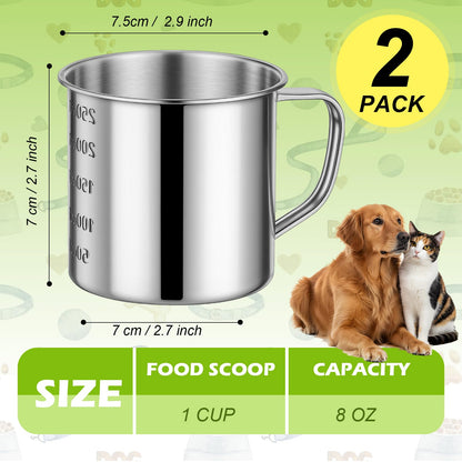 Ashmacdo 2 Pcs Dog Food Scoop 1 Cup,304 Stainless Steel Measuring Cups with Handle Pet Food Scoop Cup Measuring Scoop for Dogs, Cats, Birds & Rabbits – Ideal for Dry Food & Treats (1 CUP)