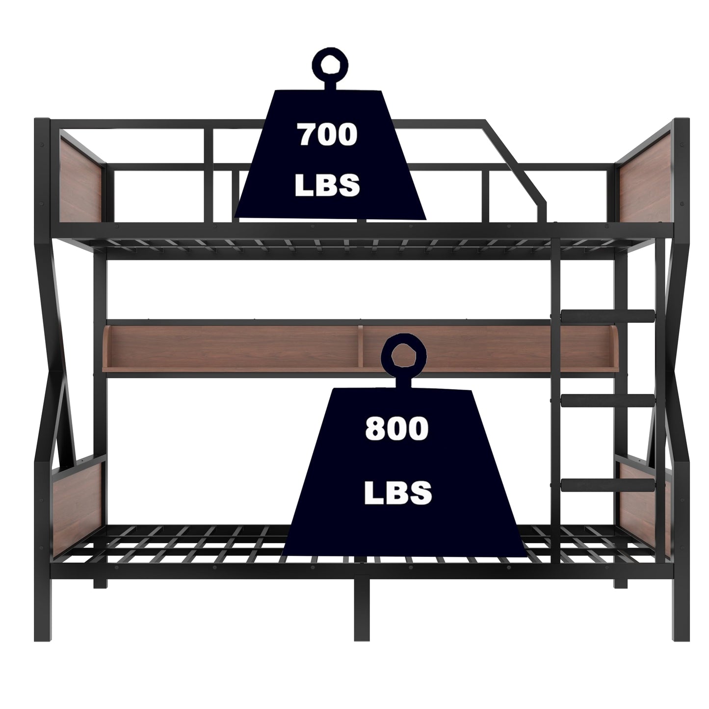 SIMPLEZC Upgraded Version Heavy Duty Thicken Metal Queen Over Queen Bunk Bed with Storage Shelves and Lights, Best Industrial Style Bunk Bed Frame with Wood Board for Adults (Queen Over Queen)
