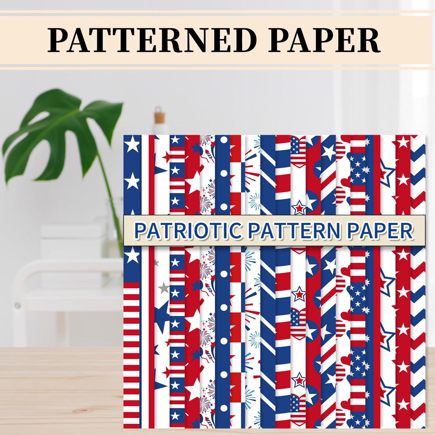 Whaline 40 Sheets Patriotic Pattern Paper Star Fireworks Stripe Scrapbook Specialty Paper 4th of July Double Sided Craft Papers For Independence Day DIY Card Making Photo Album Decor, 5.9 x 5.9 Inch
