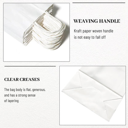 LIHOMR Gift Bags 8.25" x5.9 x3.15 100Pcs White Kraft Paper Bag with Handles for Small Business Christmas Bulk, Wedding, Party Favor, Shopping, Lunch, Halloween Trick-or-Treat Bags