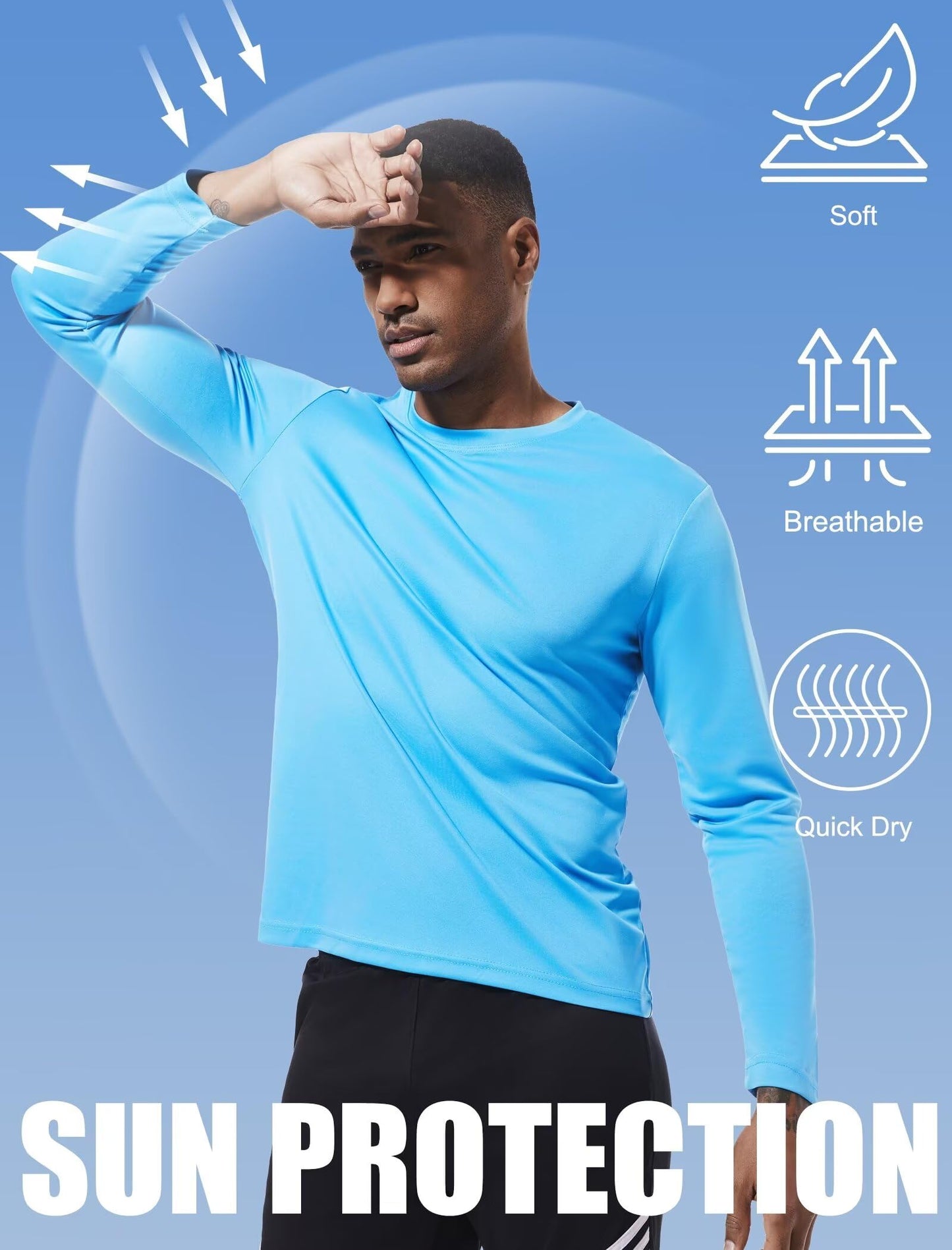 OYGSieg 6 Pack Long Sleeve Shirts for Men Moisture Wicking UPF SPF Sun Protection Tee Shirts Workout T Shirts Casual L