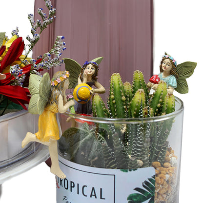 CUIWEI 5 Pcs Mini Garden Figurine Set Miniatures Fairies Statues Without a Stick for Outdoor Lawn Yard Home Decor Lovely Resin Fairy Flower Pot Angel Accessories