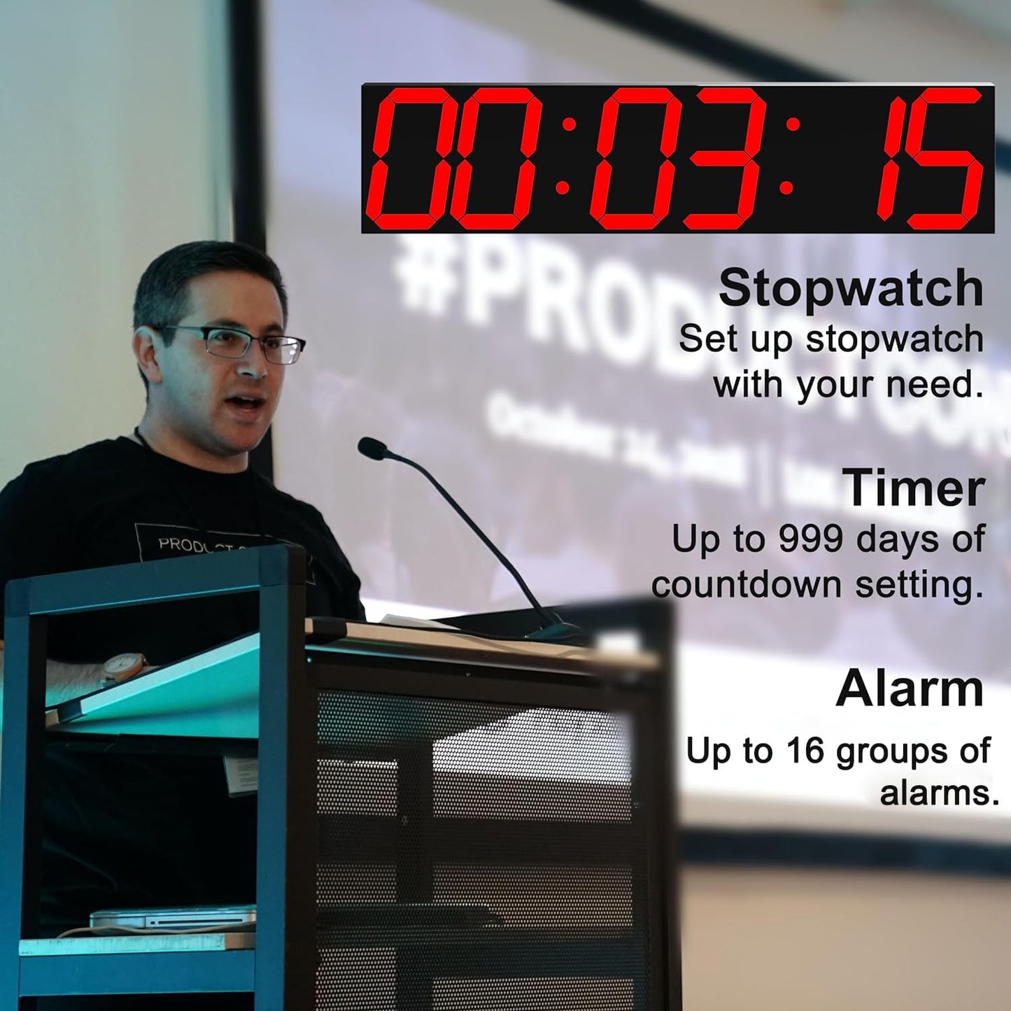 CHKOSDA Digital Wall Clock, Oversize Led Digital Clock Large Display with Auto Dimmer, Huge Countdown Timer with Remote Control, 27" Wide Led Display, 6 Digits, Wall Mount, Date and Temperature (Red)