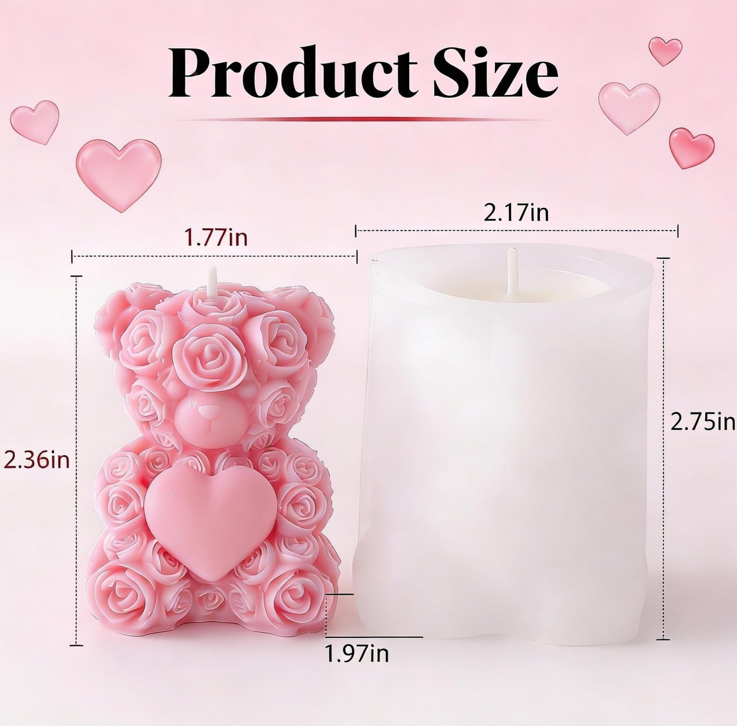 Midnadiy Large Rose Bear Candle Mold,New 3D Teddy Bear Silicone Molds for Candle Making, Resin Casting, Home Decoration,Handmade Soap, Valentine's Day Gift