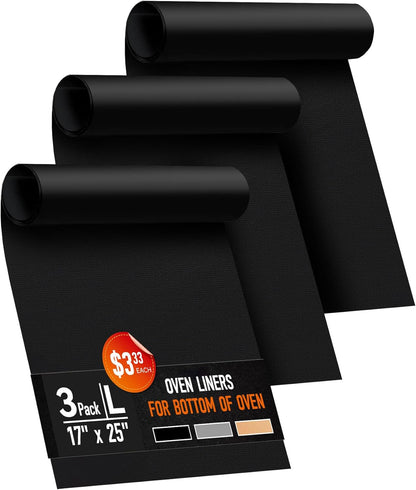 Skiennix Oven Liners - Heavy Duty Non-Stick Mats for Electric & Gas Ovens | 17x25" | BPA & PFOA Free, Dishwasher Safe, Black