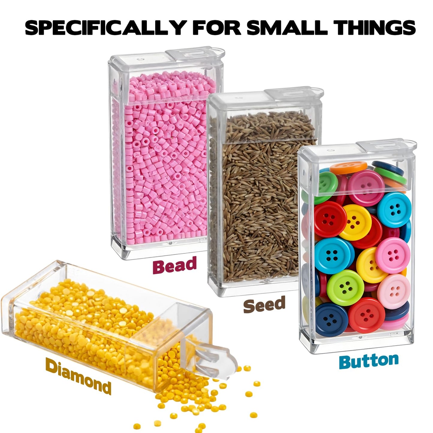 2 Pack Diamond Painting Storage Containers with 128 Rectangle Grids for Diamond Art Organizer with Sticker Labels Portable Clear Bead Organizer Box for Crafts Storage Accessories Art Beads Seeds