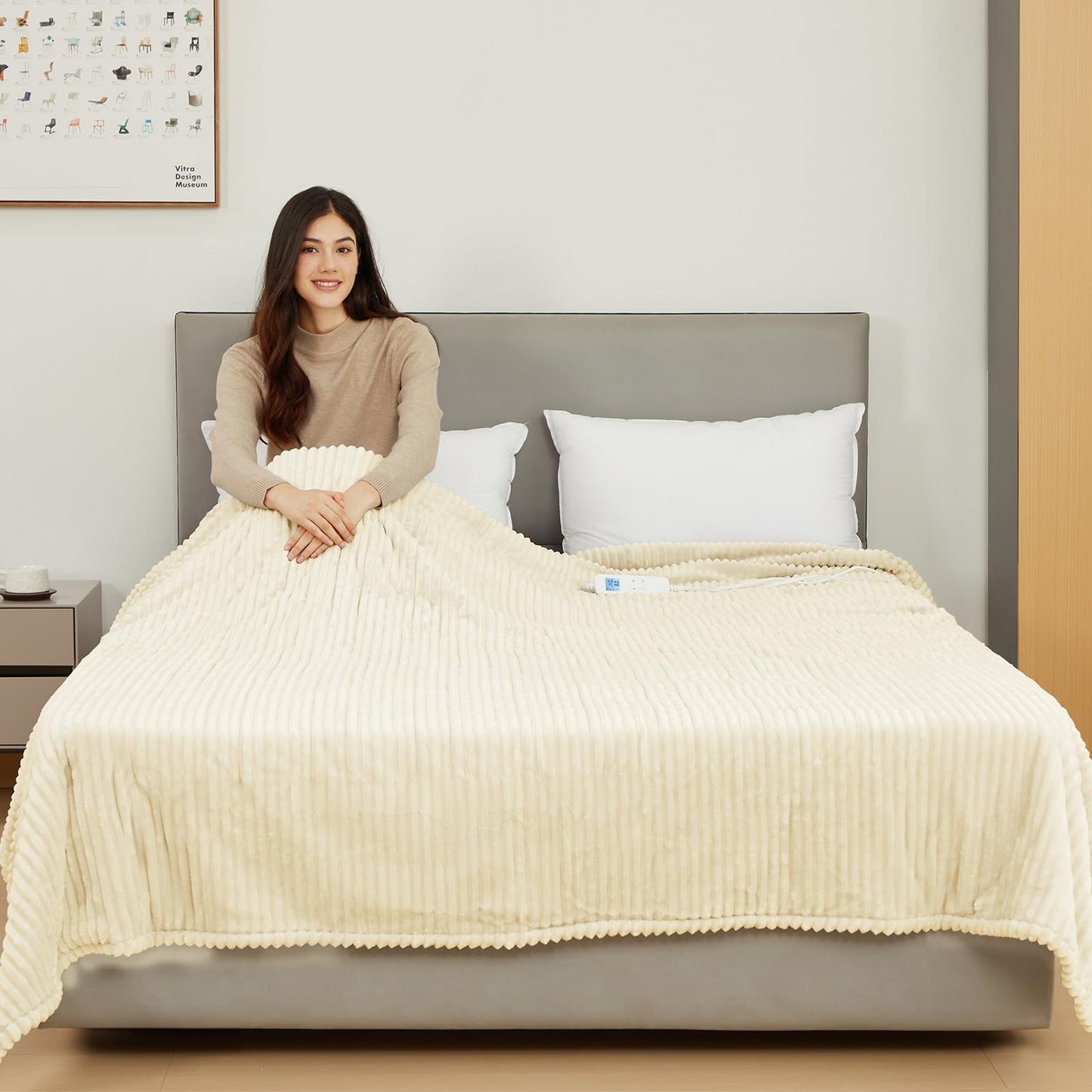Electric Heated Blanket Queen Size, Fast Heating Soft Flannel Heated Blanket 84x90 inch with 8H Timer, 6 Heating Levels, Machine Washable, ETL & FCC Certified (Beige)