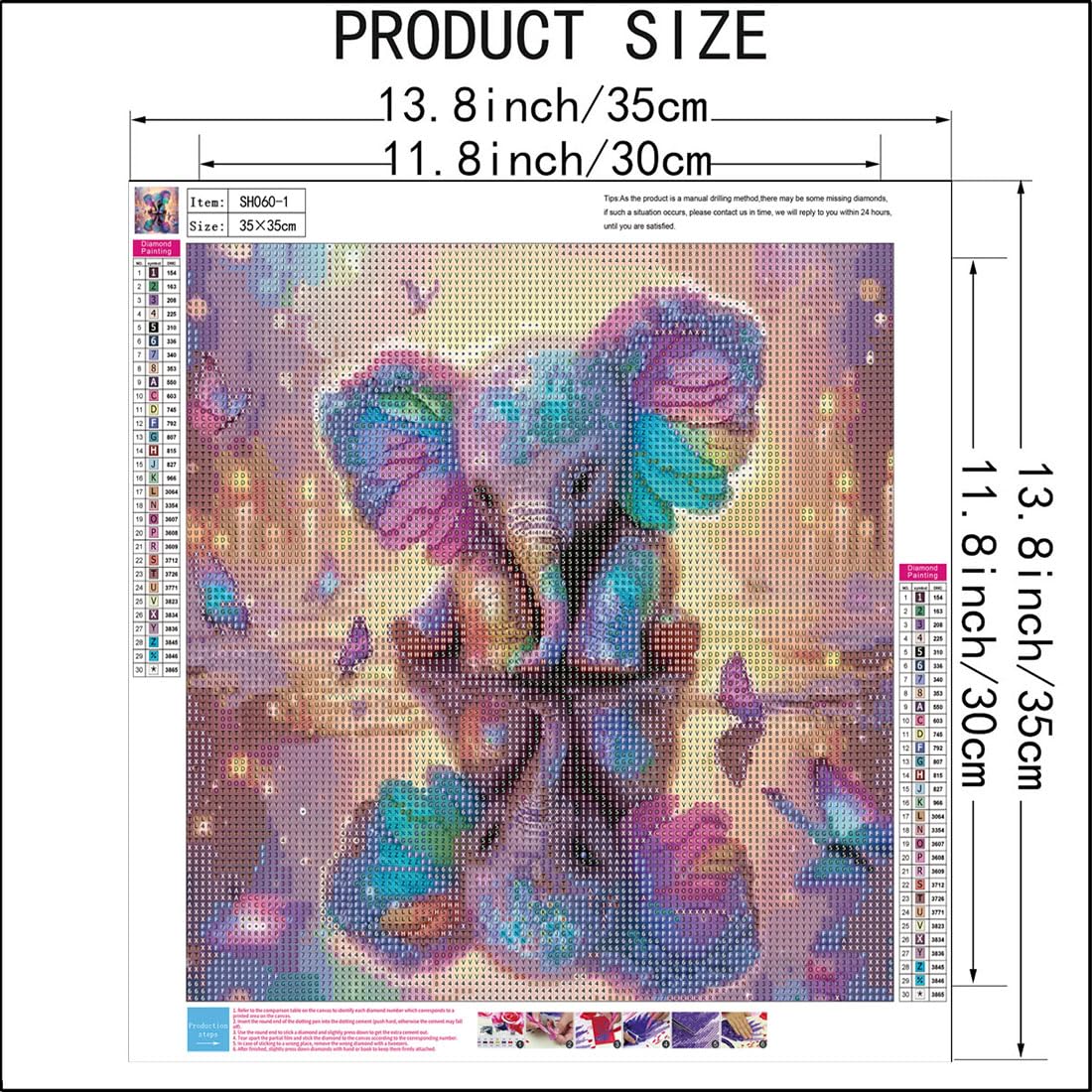 SHICERNHJ 5D Diamond Painting Kits for Adults, Animal Elephant Full Drill Diamond Painting Kits for Beginner,DIY Butterfly Round Diamond Dots for Adults Gem Art Home Wall Decor 14 X 14Inch