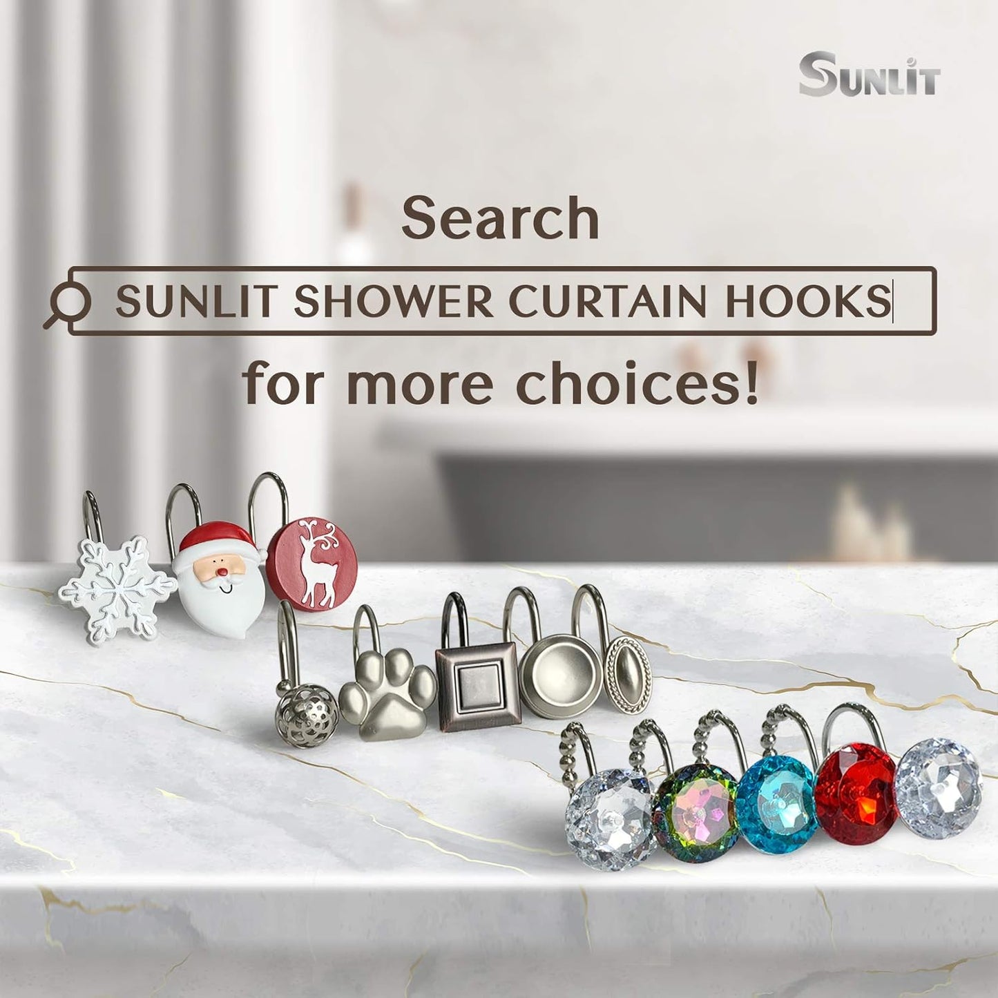 Sunlit Fashion Design Cute Paw Print Polished Shower Curtain Hooks for Dog, Cat, and Bear, Rust Proof Oil Rubbed Metal