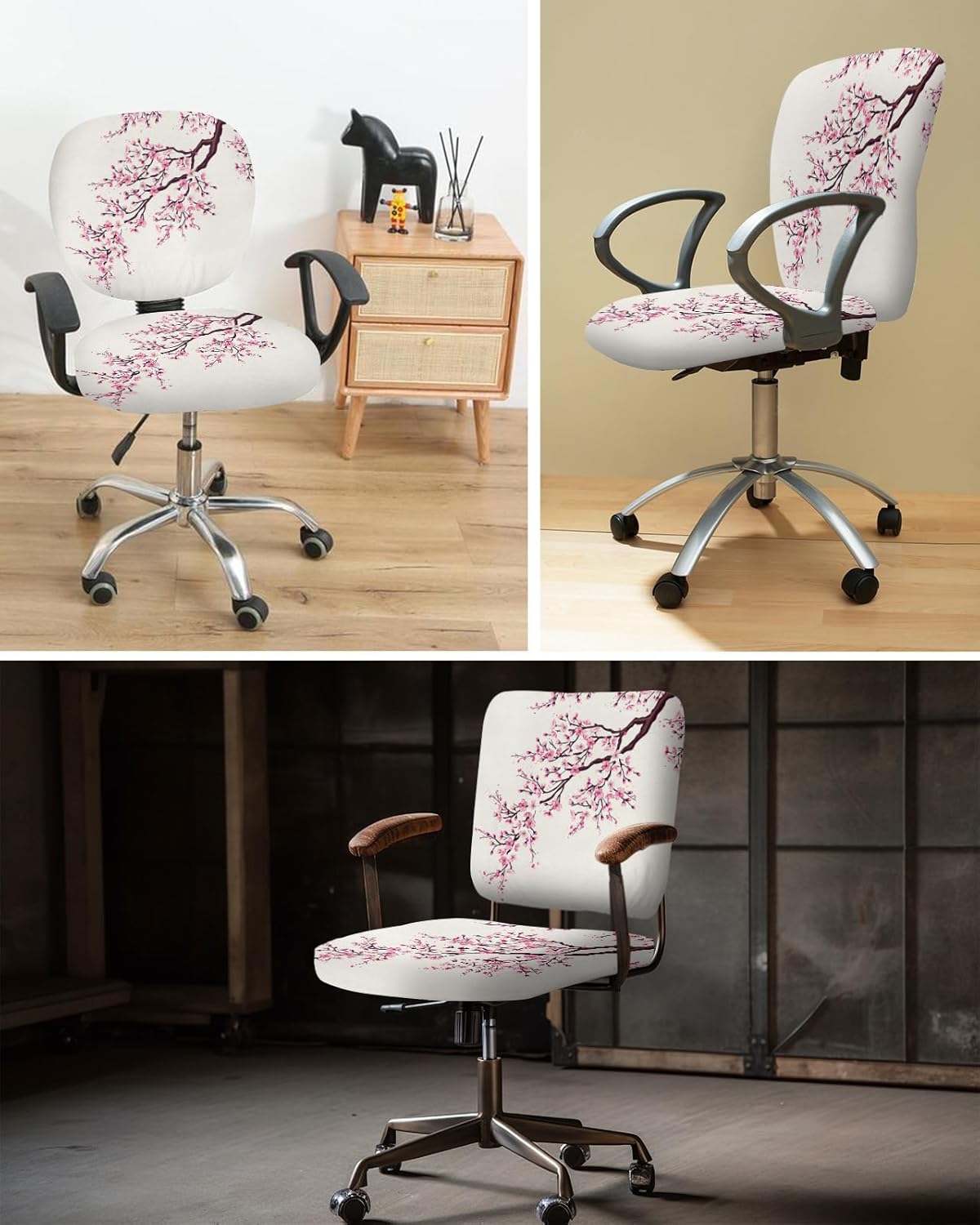Cherry Blossoms Office Chair Cover, Stretchable Computer Chair Seat Cover, Pink Spring Floral Design