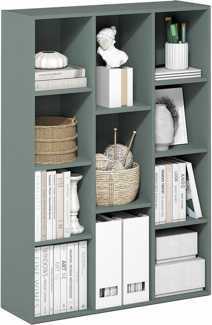 Furinno LUDER Bookshelf - 11-Cube Reversible Bookcase in Sage Green | Easy Assembly for Living Room, Bedroom, Home Office