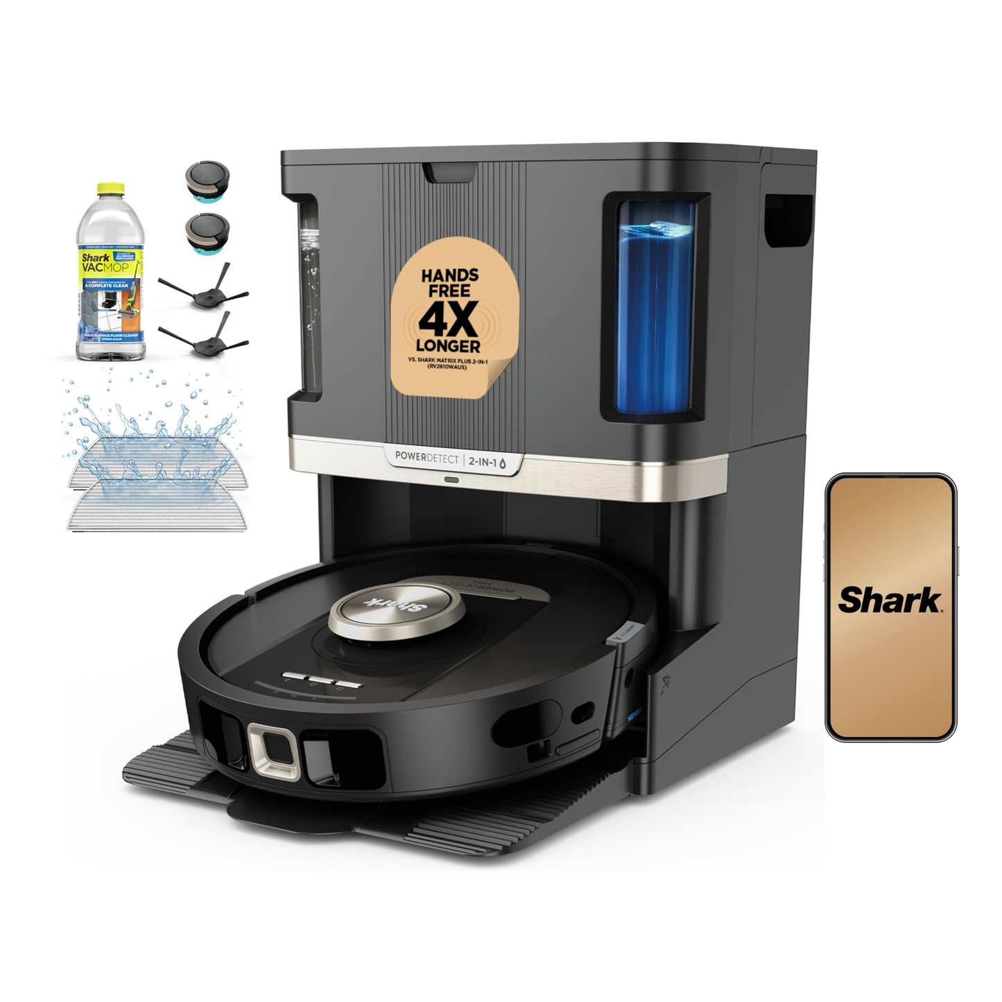 Shark Robot Vacuum & Mop Combo, PowerDetect NeverTouch Pro,Self-Emptying,Self-Refill with Self-Clean Pad Wash & Dry, 60-Day Debris Capacity,30-Day Refill Tank, 5PowerDetect Technologies,White,AV2800ZE