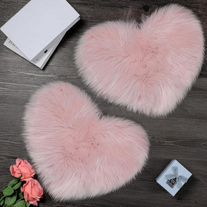 2 12 16 Inch(Pink) Mudder Pcs Faux Fur Rug, Heart Shaped Rugs, Fluffy Decorative Mat for Room Home Chair Side, Desk