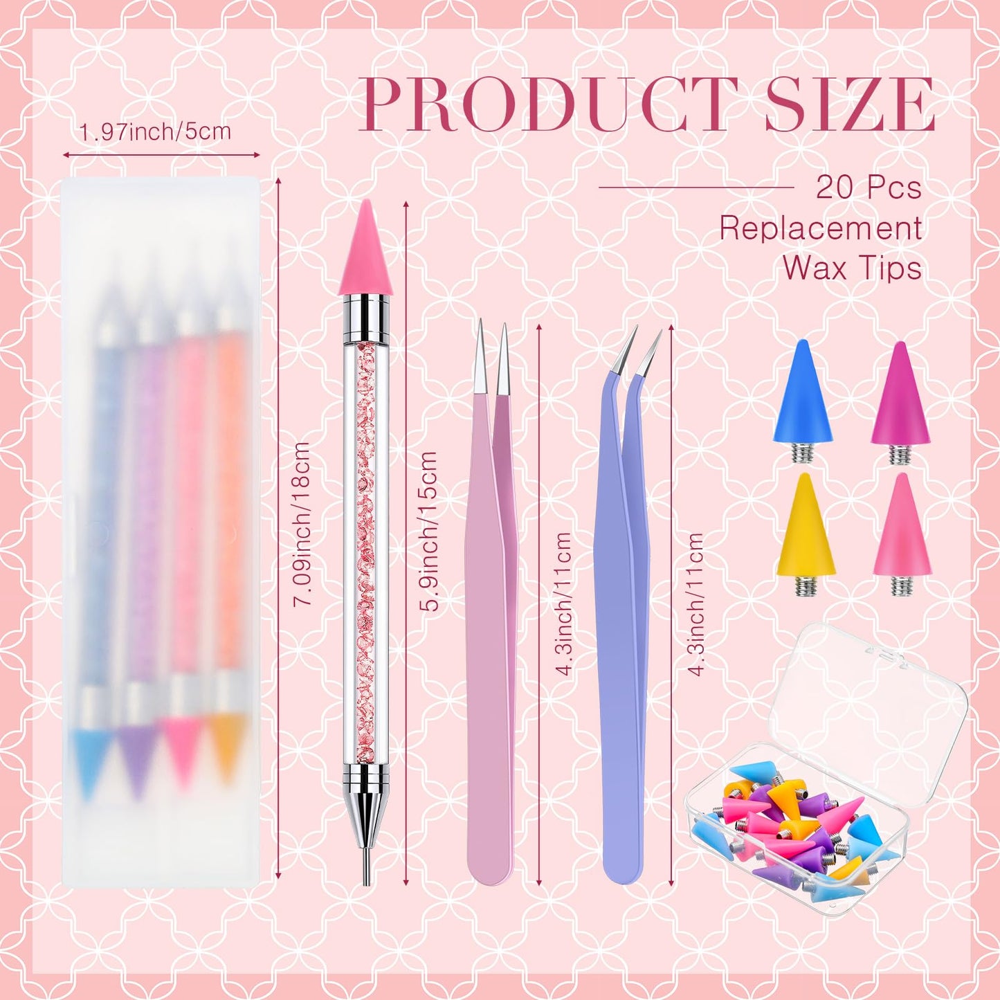 Tatuo 4 Set/26 Pcs Rhinestone Picker Tool Dotting Pen Dual-ended Nail Art Rhinestones Applicator Gems Crystals Beads Picker Wax Pencil with 20 Wax Head 2 Tweezers DIY Nail Art Tool(Pastel)