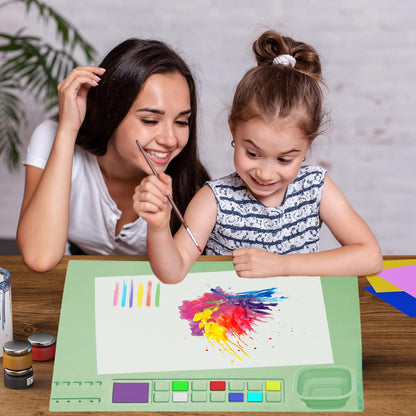 SOQKEEN Silicone Painting Mat 20"x16" Paint Mats with Cup Collapsible Non-Stick Craft Mat Playdough Beading Matt for Resin Coloring Drawing Art Crafting Doh Handmade DIY (Green)