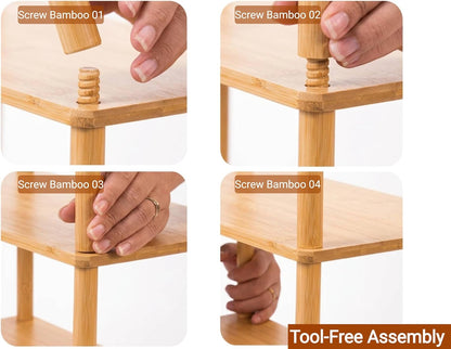 3-Tier (1, 3-Tier) Expandable Bamboo Corner Shelf Stand,Corner Bookshelf, Display Storage Shelves with Open Shelves