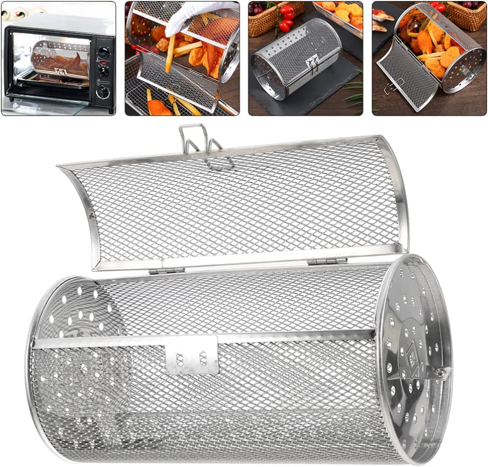 SHERCHPRY Rotisserie Grill Roaster Drum, Air Fryer Oven Basket, Stainless Steel Oven Rack for BBQ
