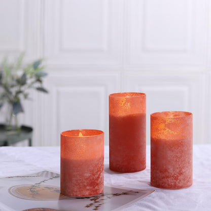 HJANDHJ Orange Flameless Candles, Sandblast Glass Battery Operated Candles with 10-Key Remote and Timer,Set of 3 Realistic Wax Candles for Home Decor (W3 H 4" 5" 6")