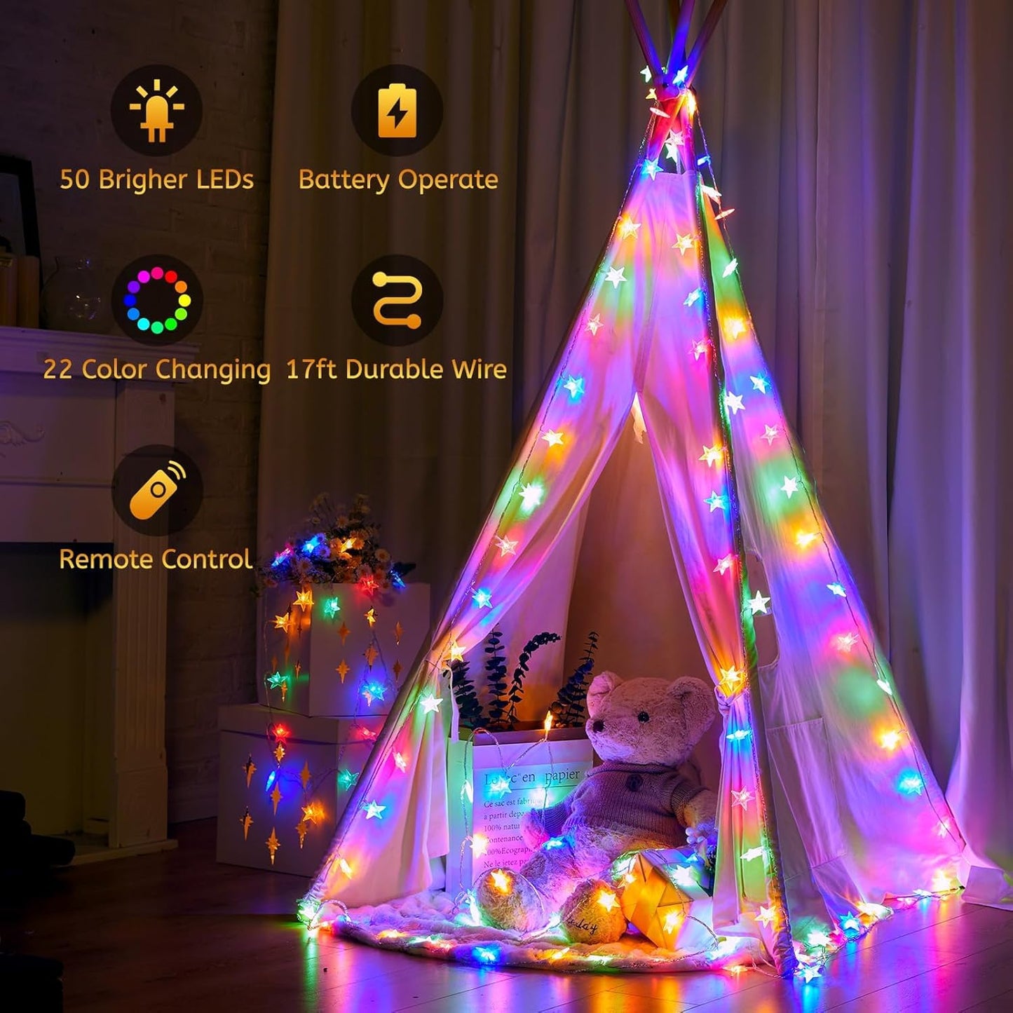 17 50 16 7 Minetom Star String Lights Battery Operated - ft LED Color Changing Star Fairy Light with Remote and Timer