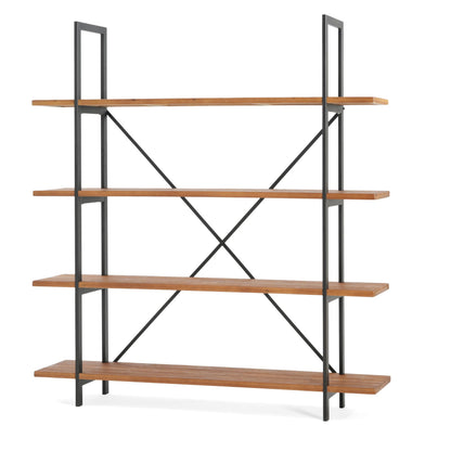 Christopher Knight Home Ebany 4 Tier Bookshelf, Industrial Large Bookcase, Open Display Shelf, Corner Shelf, Metal Frame Book Organizer, Wide Rectangular Storage for Home Living Room, Antique Black