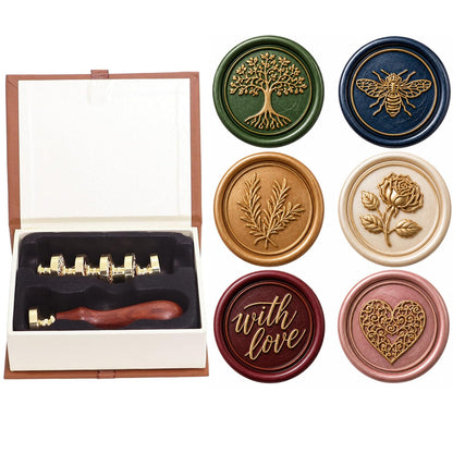 SWANGSA Wax Seal Stamp Set, Vintage 6 Pieces Sealing Wax Stamp Heads and 1 Wooden Handle for Weeding Invitations, Letters, Envelopes, Christmas (Tree of Life Set)